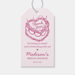 Pink Retro Heart Coquette Cherry Cake BridalShower Gift Tags