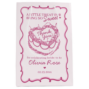 Pink Retro Heart Coquette Cherry Cake BridalShower Medium Gift Bag