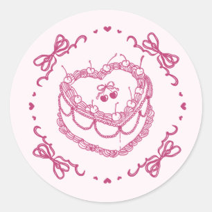 Pink Retro Heart Coquette Cherry Cake Envelope Classic Round Sticker
