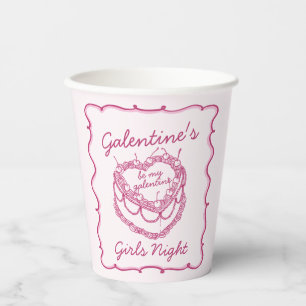 Pink Retro Heart Coquette Cherry Cake Galentines Paper Cups