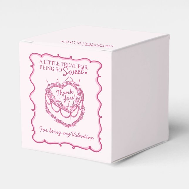 Pink Retro Heart Coquette Cherry Cake Valentine Favour Box (Front Side)
