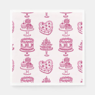 Pink Retro Heart Coquette Cherry Cake Valentines Napkin