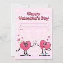 Pink Retro heart happy valentine's Day card