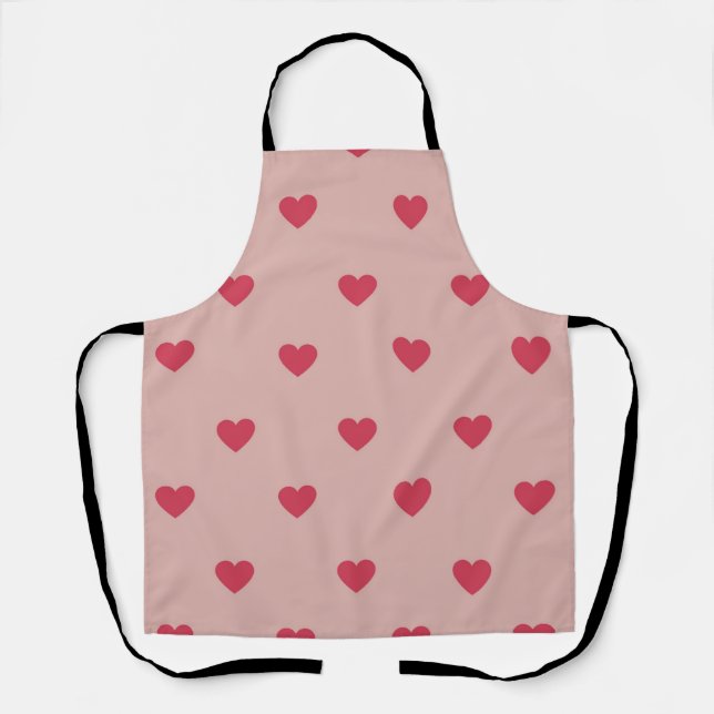 Pink Retro Heart Y2K Pattern With Pink Background Apron (Front)