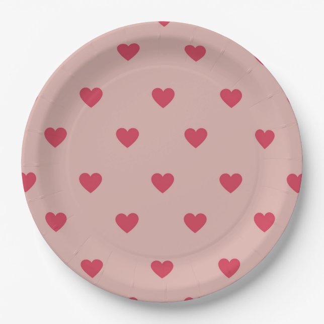 Pink Retro Heart Y2K Pattern With Pink Background Paper Plate (Front)