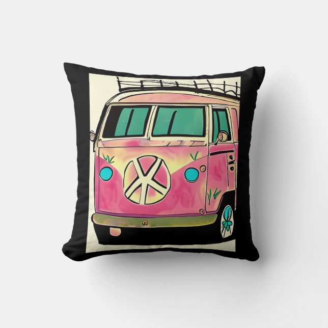 Pink Retro Hippie Van Vintage Colours Art Cushion (Front)
