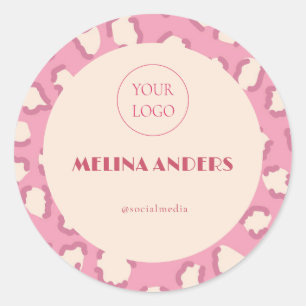 Pink Retro Leopard Print Classic Round Sticker