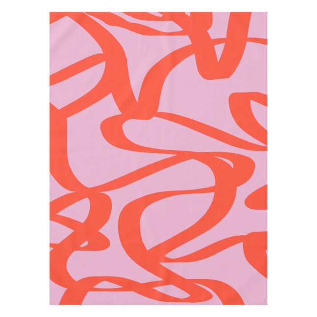 Pink Retro Lines Modern Abstract Brush Shapes Tablecloth (Front)