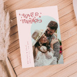 Pink Retro Love and Thanks White Arch Wedding   Thank You Card<br><div class="desc">Vintage and simple wedding thank you card featuring a white arch frame with a text that says "love & thanks" in a retro style font with stars in pink. The default message on the back is editable. A second square picture can be added on the back of the card.</div>