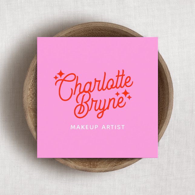 Pink Retro Makeup Artist Square Business Card (Creator Uploaded)