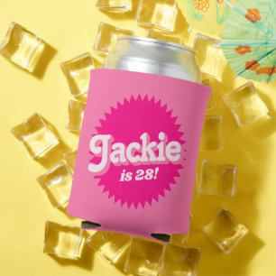 Pink Retro Malibu Seal   Birthday Can Cooler