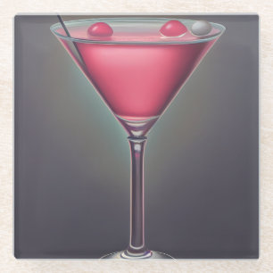 Pink Retro Martini Glass Coaster