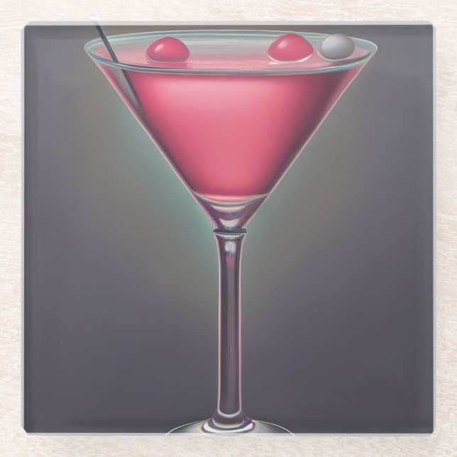 Pink Retro Martini Glass Coaster (Front)