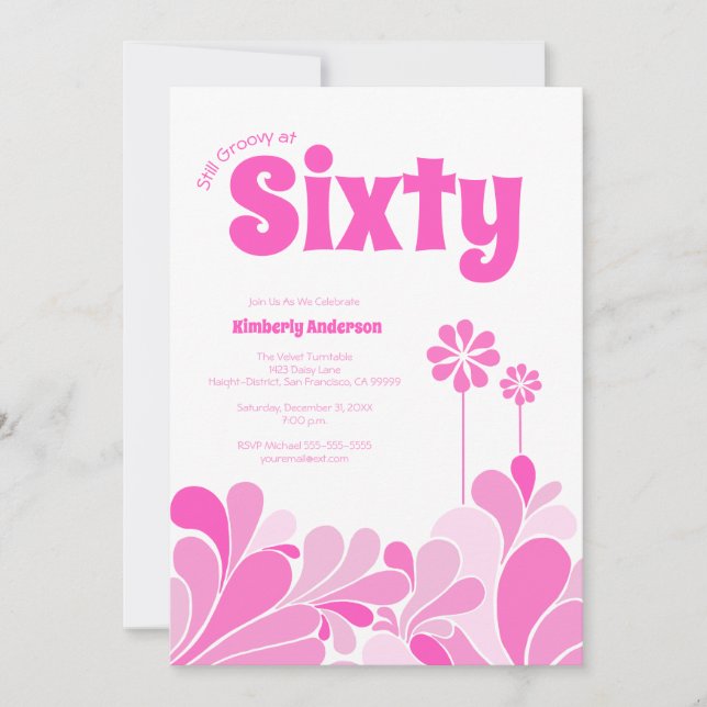 Pink Retro Mid-Century Sixty Birthday Invitation (Front)