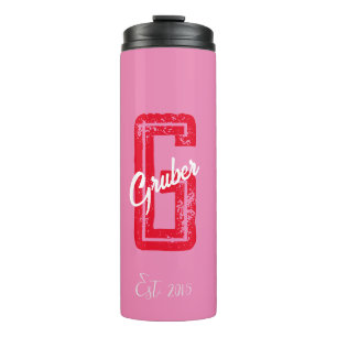 Pink Retro Minimalist Modern Monogram Name Thermal Tumbler