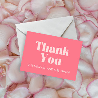 Pink Retro Modern Chic Photo Wedding Thank You Card