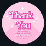 pink retro modern trendy Thank you Classic Round Sticker<br><div class="desc">Hot Pink Girl Baby Shower Gift Tags | Retro Shower Gift Tags | pink Baby Girl Shower Gift Tags | trendy Baby Shower.</div>