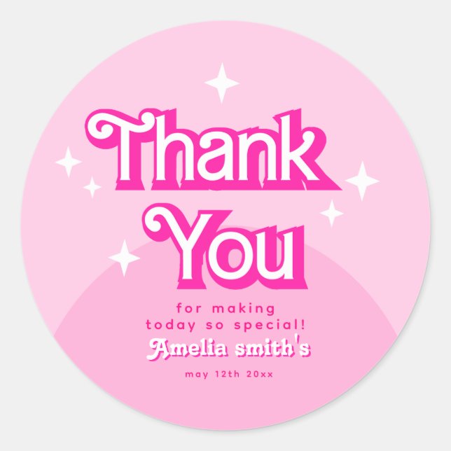 pink retro modern trendy Thank you Classic Round Sticker (Front)