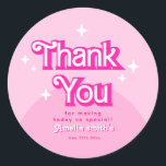 pink retro modern trendy Thank you Classic Round Sticker<br><div class="desc">Hot Pink Girl Baby Shower Gift Tags | Retro Shower Gift Tags | pink Baby Girl Shower Gift Tags | trendy Baby Shower.</div>