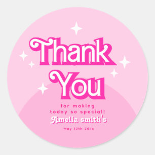 pink retro modern trendy Thank you Classic Round Sticker