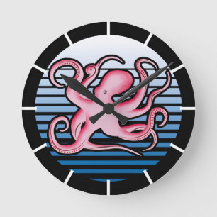 Pink Retro Octopus Round Clock