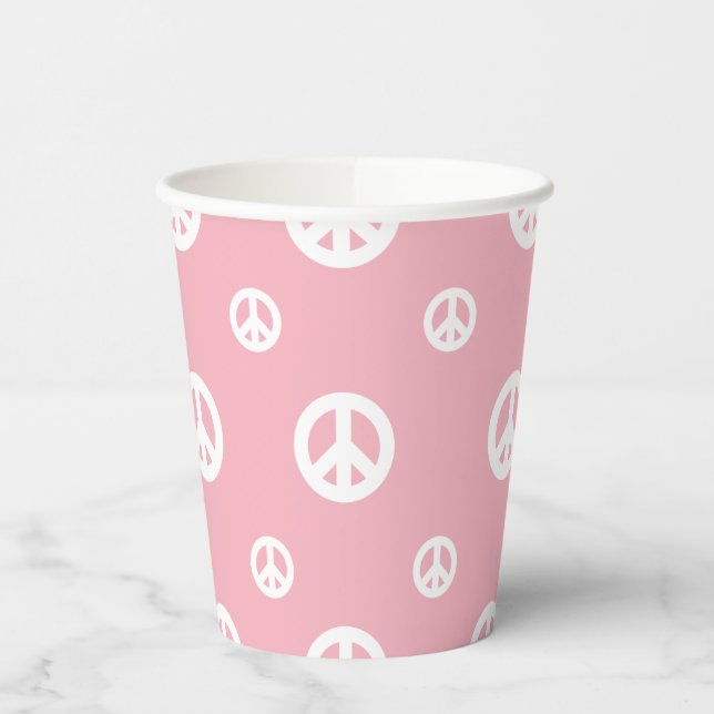 Pink Retro peace sign birthday Paper Cups (Left)