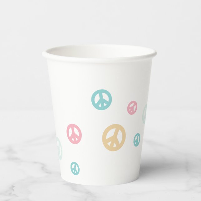 Pink Retro peace sign birthday Paper Cups (Front)