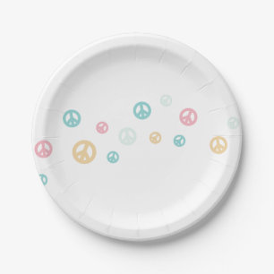 Pink Retro peace sign birthday Paper Plate