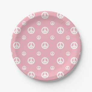 Pink Retro peace sign birthday Paper Plate