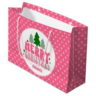 Pink Retro Personalised Christmas Large Gift Bag