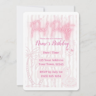 Pink Retro Pool Party Invitation Girly Summer