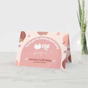 Pink Retro Pumpkin 1st Birthday Folded Thank You