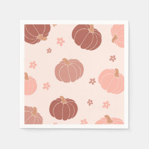 Pink Retro Pumpkin 1st Birthday Paper Napkin