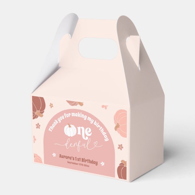 Pink Retro Pumpkin First Birthday Favour Boxes (Front Side)