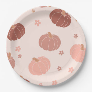 Pink Retro Pumpkin First Birthday Paper Plate