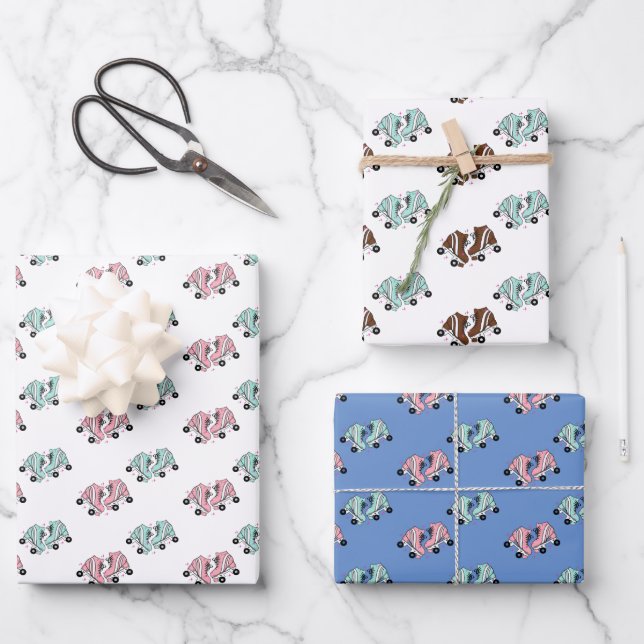 Pink Retro Roller Skates   Wrapping Paper Sheet (Front)