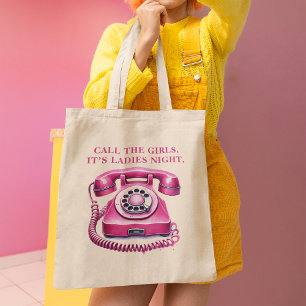 Pink Retro Rotary Phone Call the Girls  Large Tote Bag