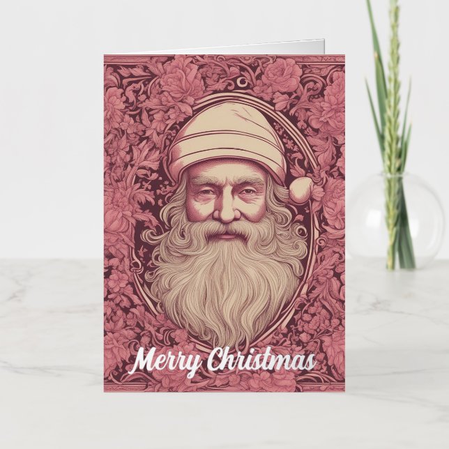 Pink Retro Santa Christmas Foil Greeting Card (Front)