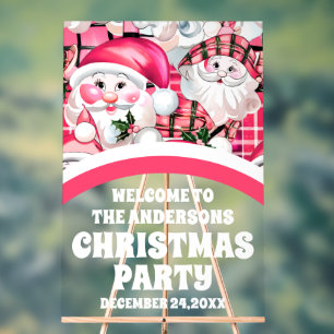 Pink Retro Santa Claus Christmas Party Welcome  Acrylic Sign