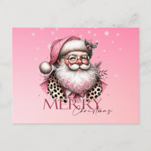  Pink Retro Santa Claus Merry Christmas Holiday Postcard