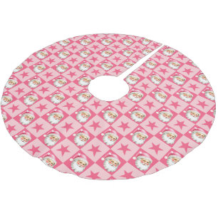 Pink Retro Santa Claus Pink Tartan Plaid Christmas Brushed Polyester Tree Skirt