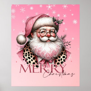 Pink Retro Santa Claus Vintage Merry Christmas  Poster