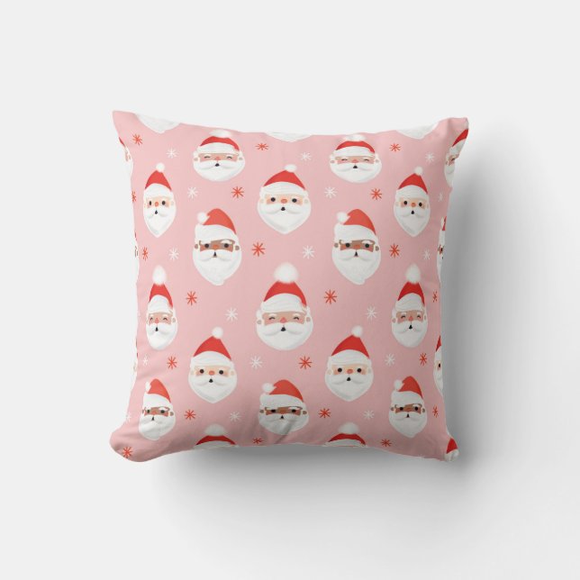 Pink Retro Santa Clause Wrapping Paper Cushion (Front)