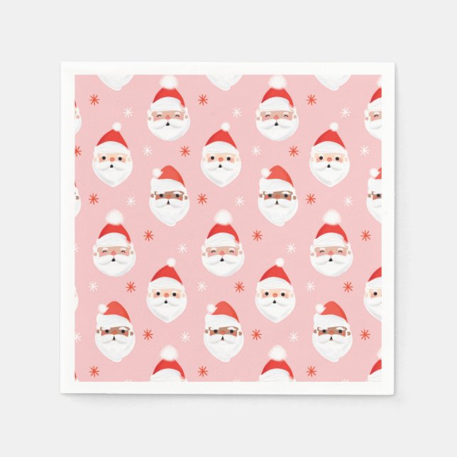 Pink Retro Santa Clause Wrapping Paper Napkin (Front)