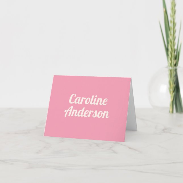 Pink Retro Script Name Bold Minimalist Custom Note Card (Front)