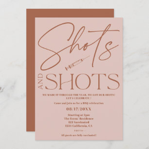 Pink retro script shots Vaccination celebration Invitation