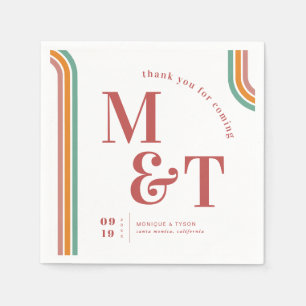 Pink Retro Seventies Stripes Wedding Monogram Napkin