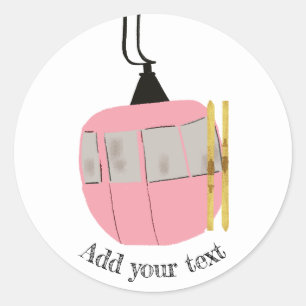 Pink Retro Ski Lift Skiing Illustration Classic Round Sticker