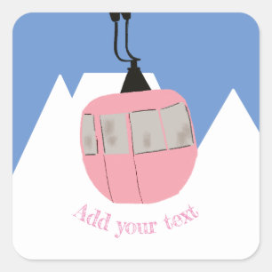 Pink Retro Ski Lift Skiing Snow Mountain  Square Sticker