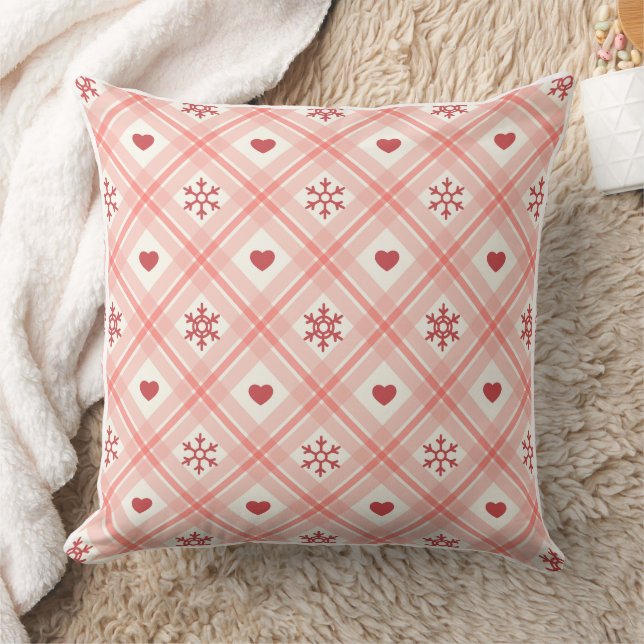 Pink Retro Snowflake and Heart Seamless Pattern Cushion (Blanket)
